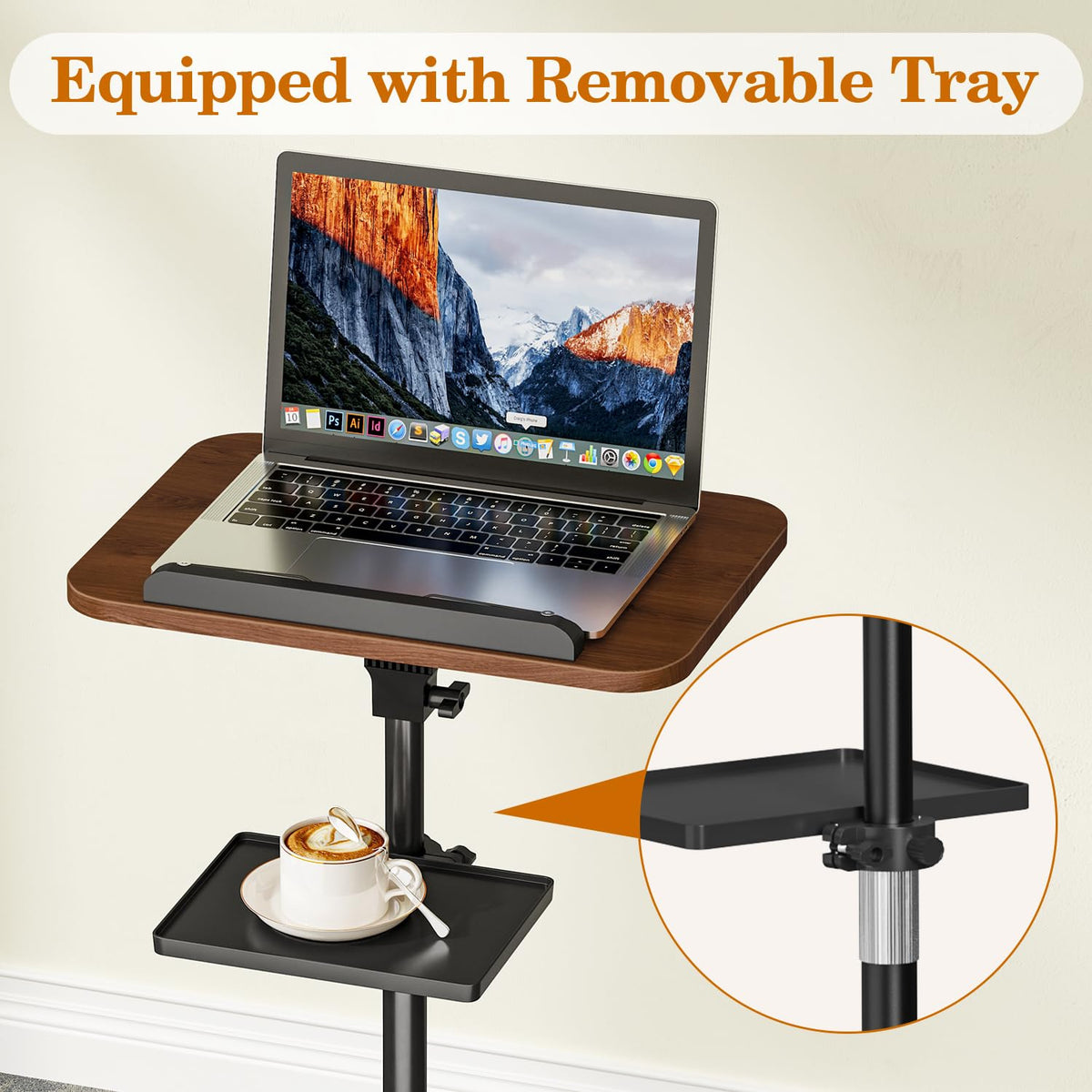 Snughome Floor Book Stand with Removable Tray, Wood Standing Book Stand for Reading, Height