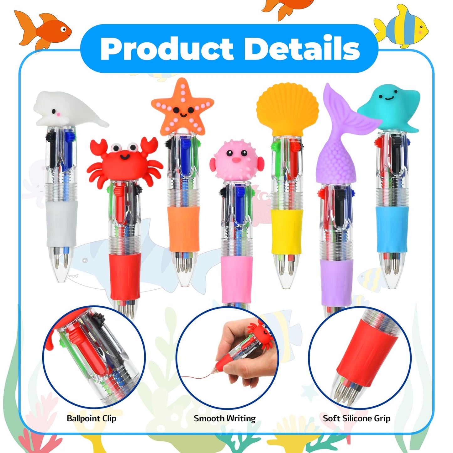 Zhirlyn Under the Sea Party Favors Ocean Animals Multicolor Pen in One Cute Fun 4-in-1 Pens Bulk