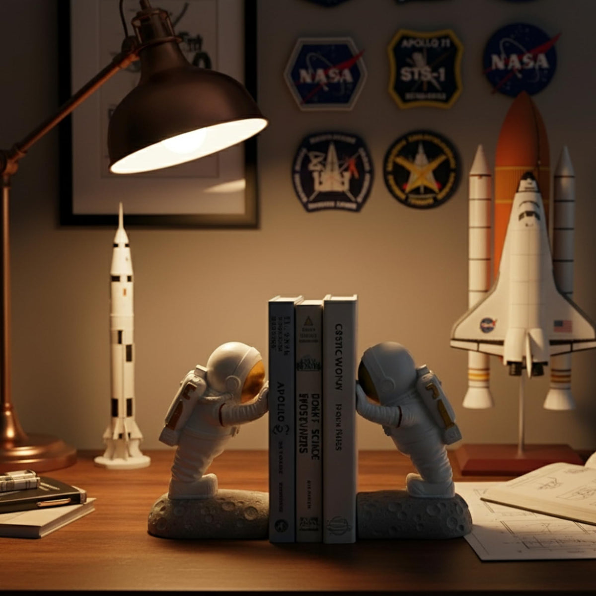 Joyvano Astronaut Bookends - Space Decor for Kids Rooms & Home Office - Heavy Duty Book Holders