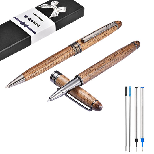 Wood Ballpoint & Rollerball Pen Set 2 Pack, Fancy Wooden Pens for Men