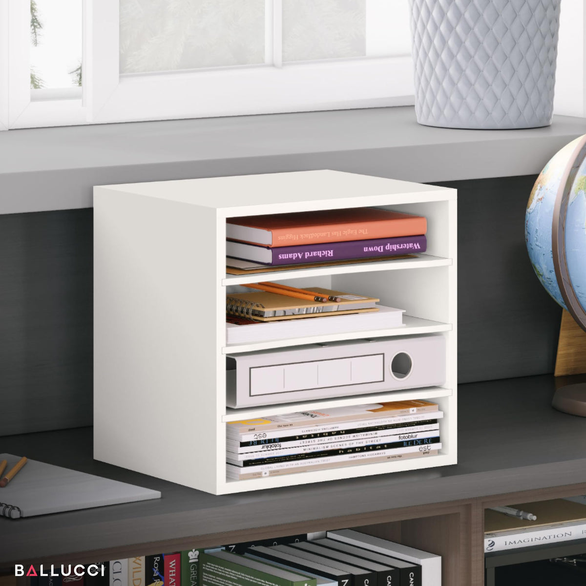 Ballucci 4-Tier Paper Organizer for Desk, Stackable Organizer Tray, Desk Storage Shelves, Stacking