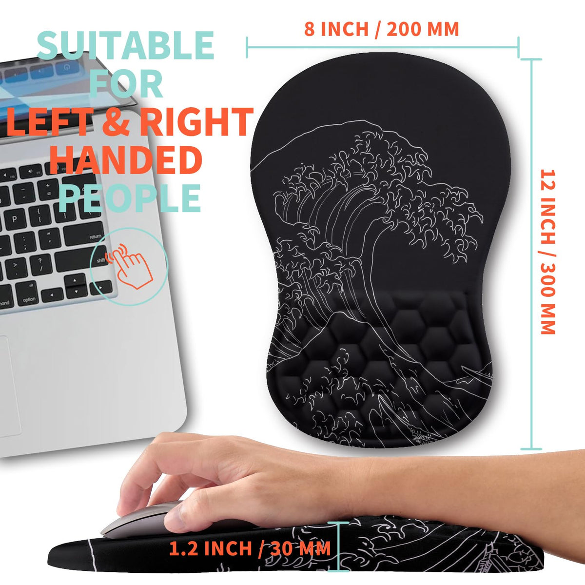 Kuosgm Ergonomic Mouse Pad Wrist Support with Memory Foam Massage Bulge, Carpal Tunnel Pain Relief