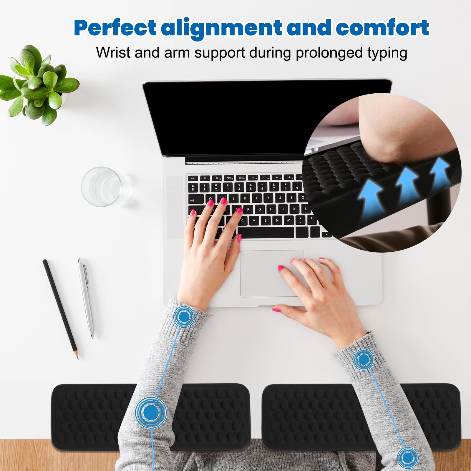 Arm Rest for Desk, L-Shaped Memory Foam Elbow Pads with Non-Slip Base, 2-Piece Ergonomic Desk Edge