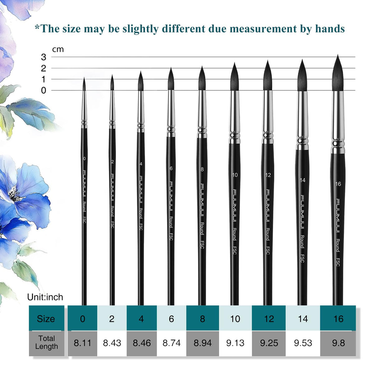 Watercolor Brushes Professional, Fuumuui 9Pcs Synthetic Squirrel Paint Brush Set for Adults Round
