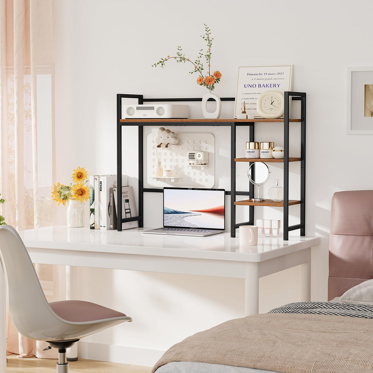 Snughome Desk Shelf, 38.6" Desktop Organizer Shelf, Desk Hutch for Computer Monitor, 4 Tier Desk