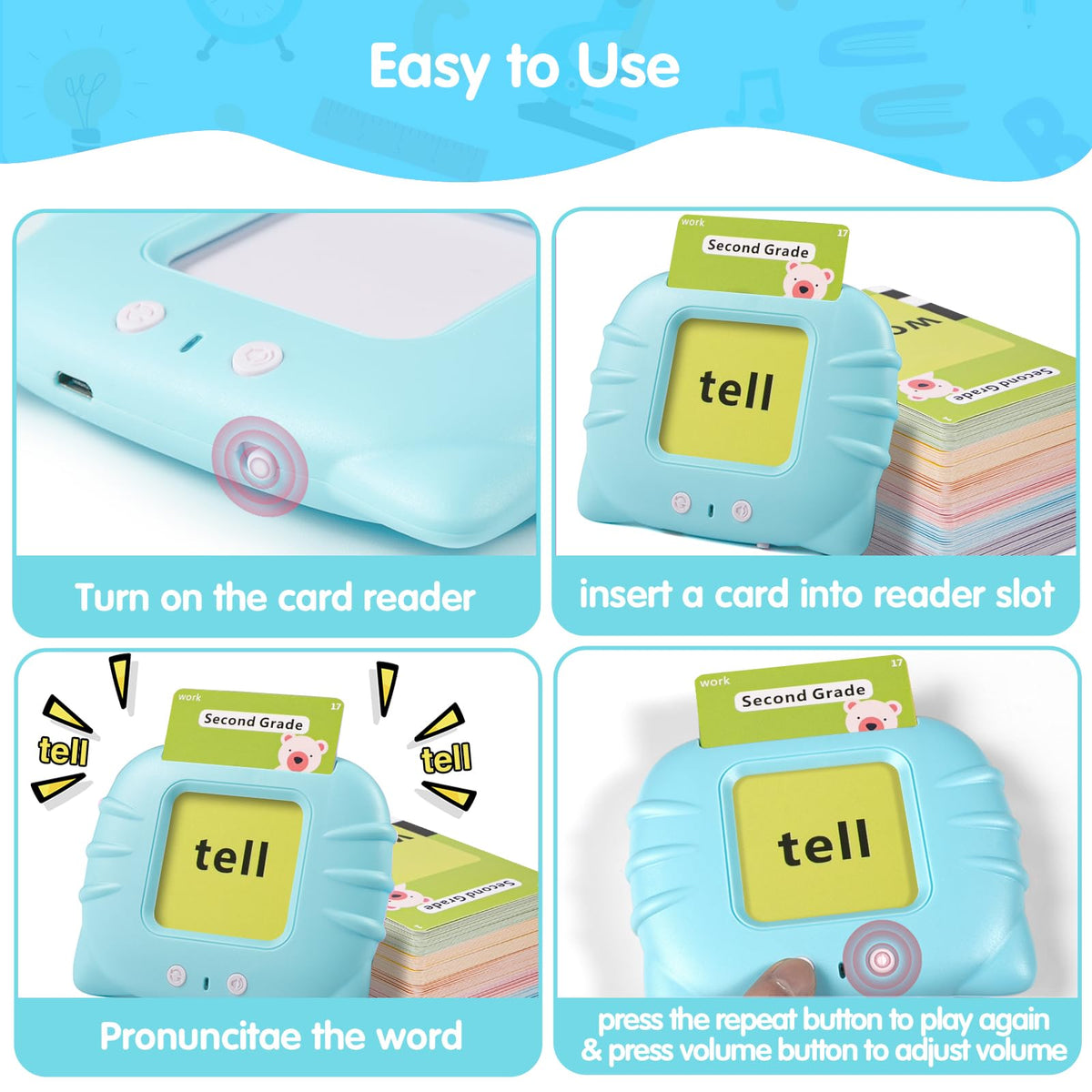 QuTZ Talking Flash Cards,ABC Learning for Toddlers 2-4, Autism Toys, Speech Therapy Toys