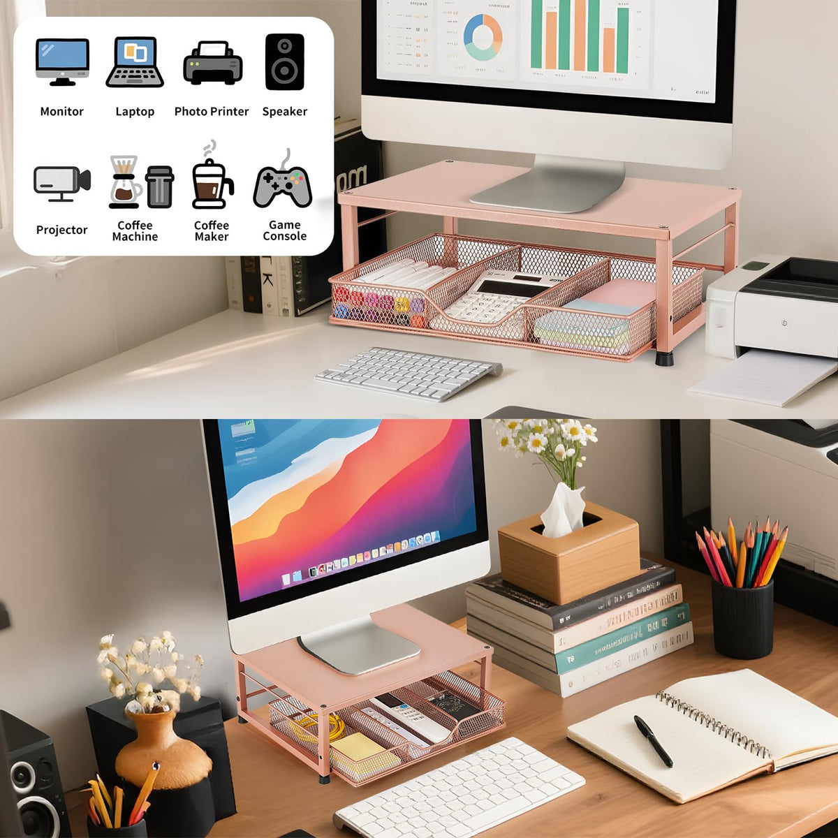 Gugsey Computer Monitor Stand for Desk, Small Laptop Stand Riser, Broze