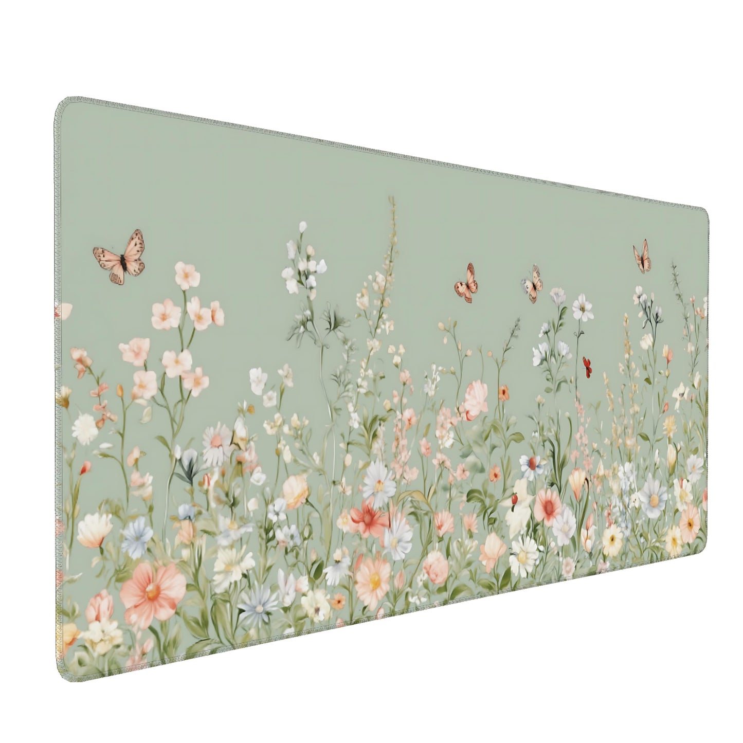 Cute Floral Aesthetic Wildflower Gaming Mouse Pad, Sky Blue Macaron Desk Mat with Anti-Slip Base &