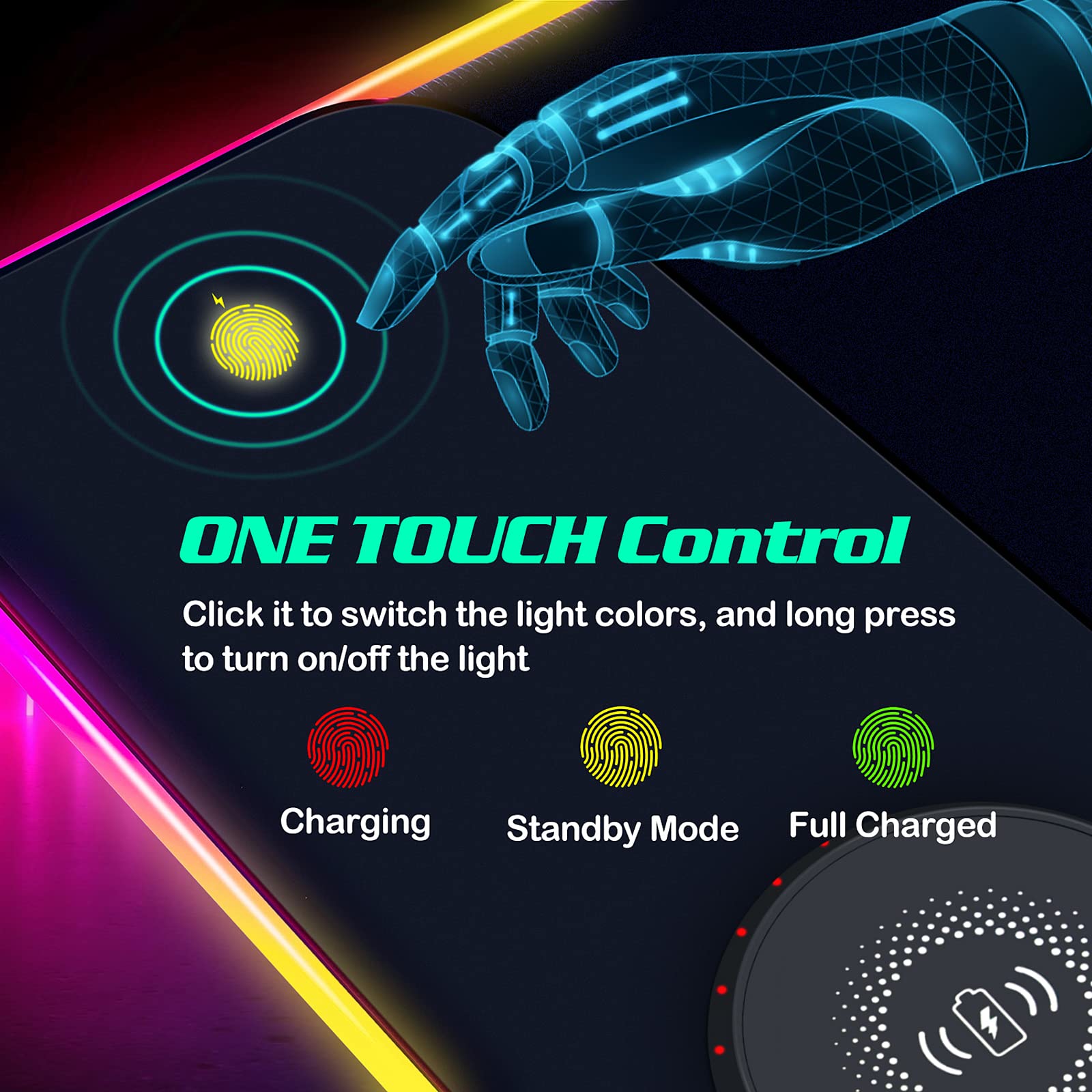 RGB LED Mouse Pad with 15W Wireless Charger Gaming Mouse Pad with 10 Light Modes, Extra Large