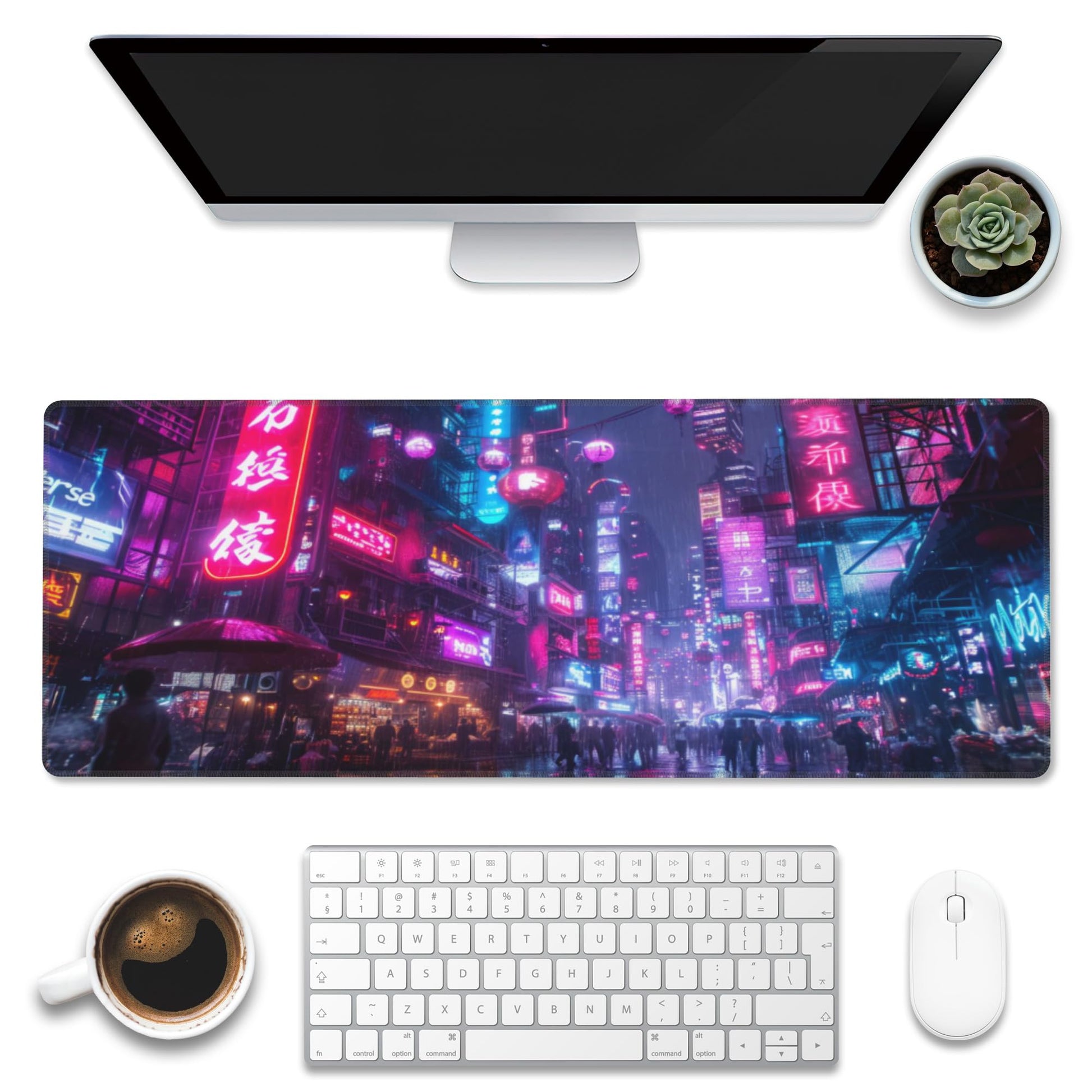 Desk Mat,Cyberpunk Neon City Large Gaming Mouse Pad for Desk XL,Futuristic Night Street Desk