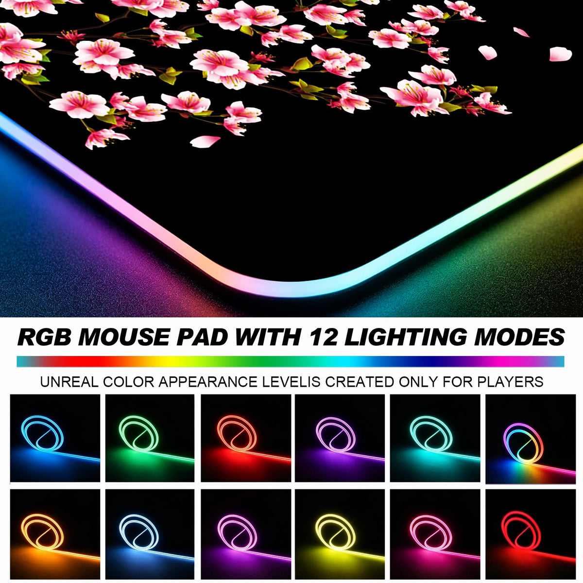JIANG100 RGB Japanese Cherry Blossom Gaming Desk Mat, Sakura XL Mouse Pad