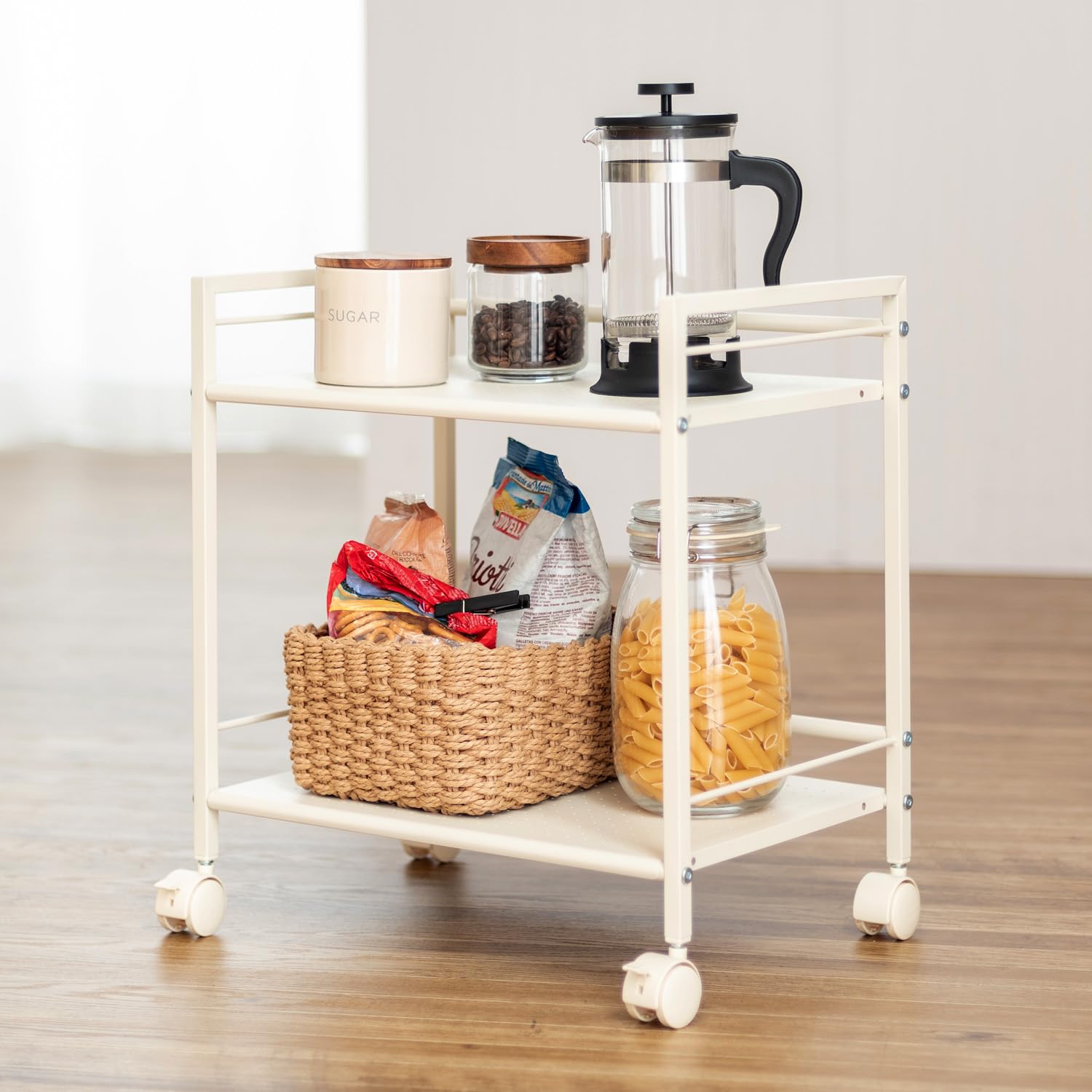 Doshisha GC-P46IV Punching Rack, 2 Tiers, Storage Wagon, Ivory Stopper, With Handle, Overall Load