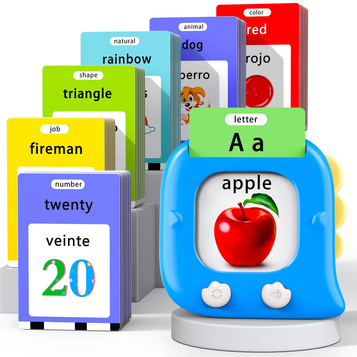 Kidzdo 520 Words Spanish&English Talking Flash Cards for 3 4 5 6 Years Old, Birthday Gifts