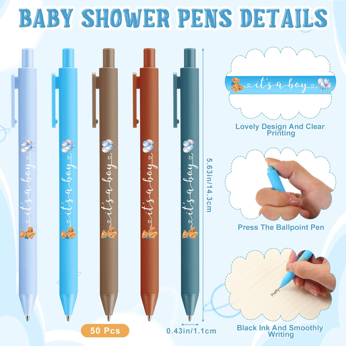 Engrowtic 50 Set Baby Shower Gifts Pens for Guests Bulk Baby Shower Party Favors Retractable