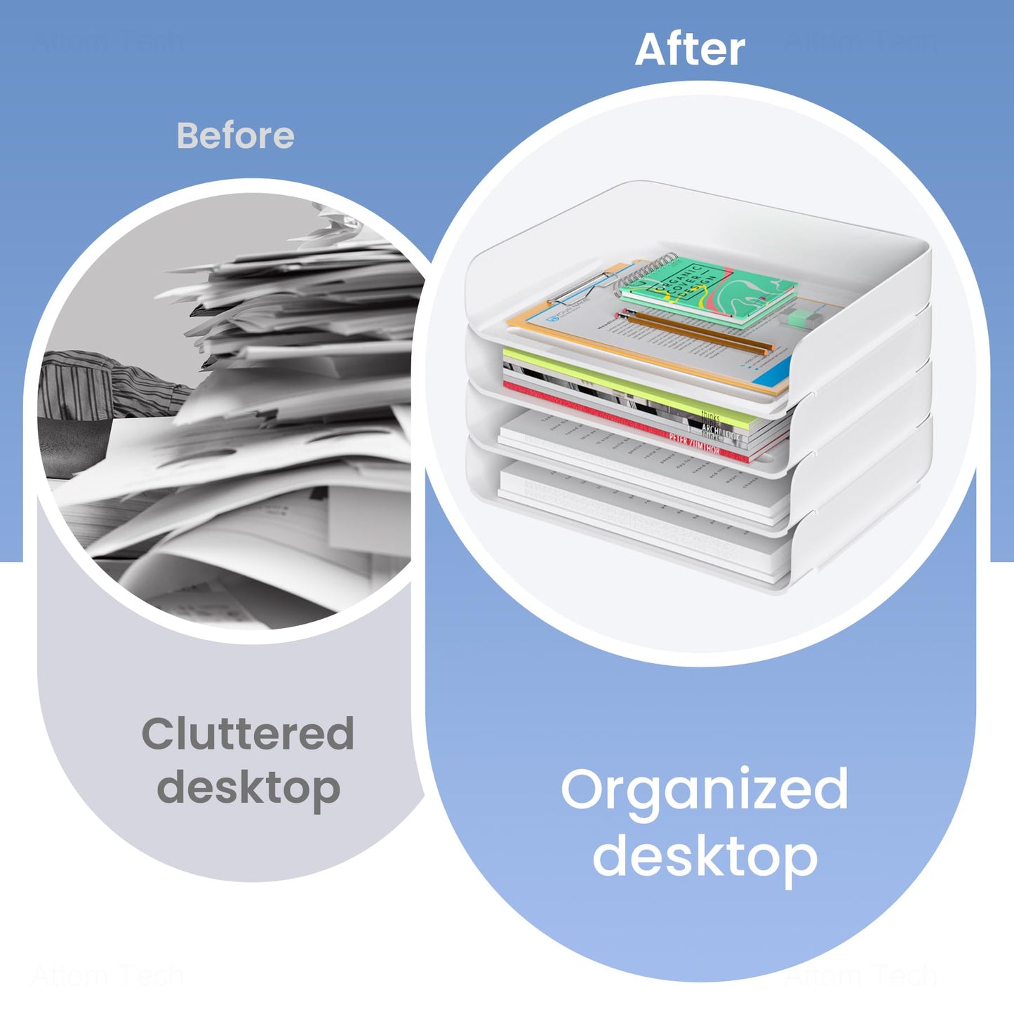 Tomorotec 2 Pack White Stackable Letter Tray, A4 Desk File Organizer Set