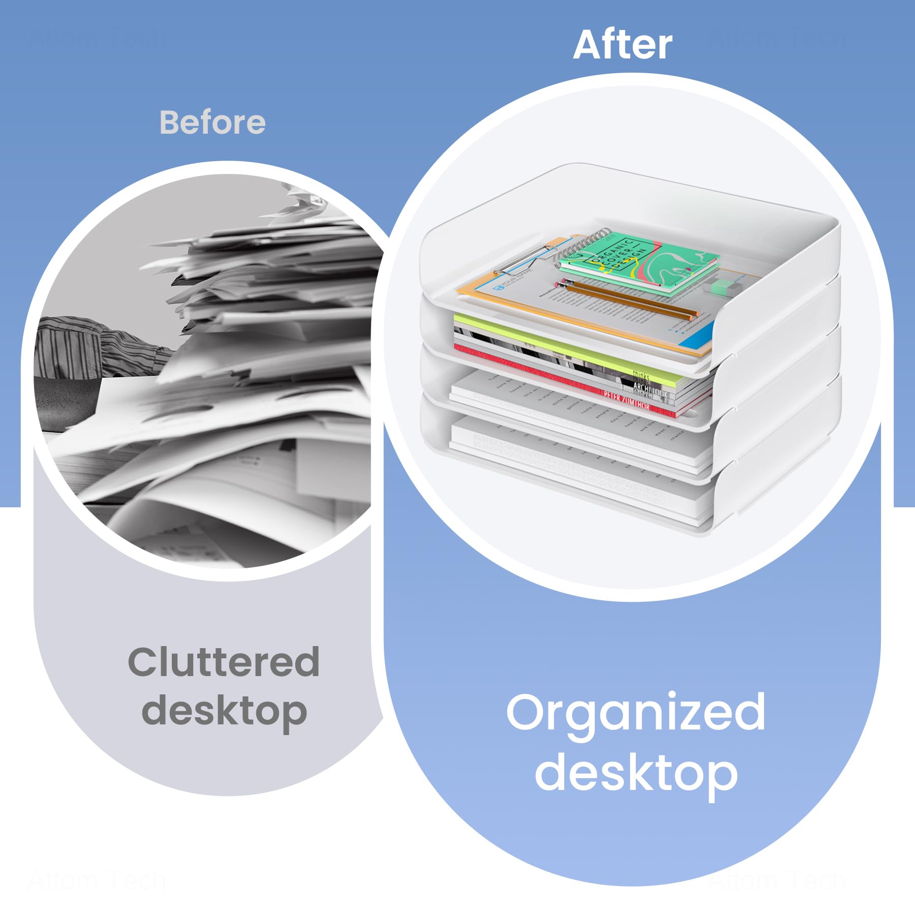 Tomorotec 2 Pack White Stackable Letter Tray, A4 Desk File Organizer Set