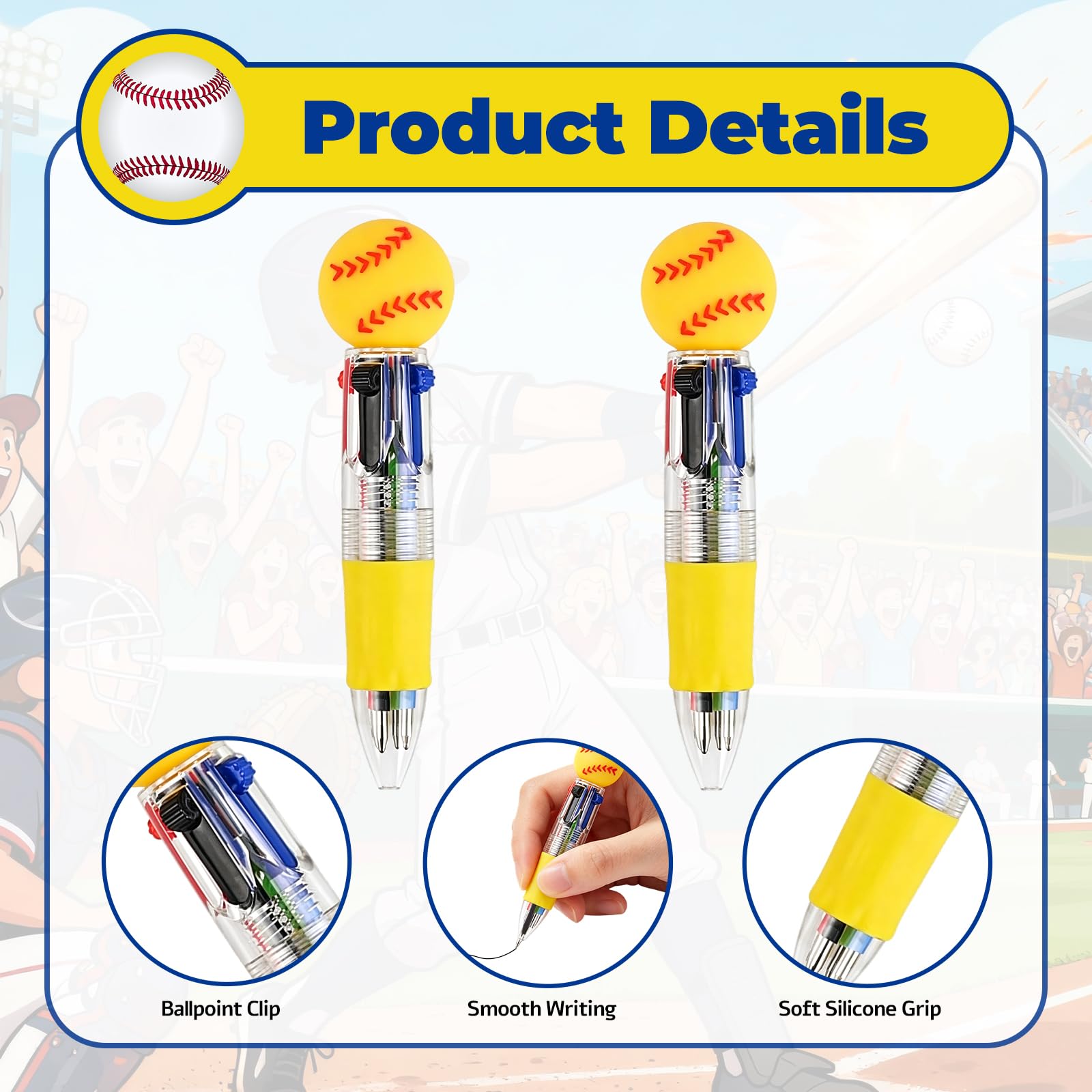 Zhirlyn Softball Party Favors Softball Pens Mini Multicolor Pen in One Cute Fun 4-in-1 Pens Bulk