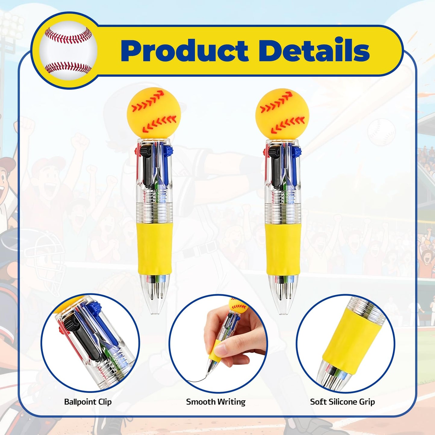 Zhirlyn Softball Party Favors Softball Pens Mini Multicolor Pen in One Cute Fun 4-in-1 Pens Bulk