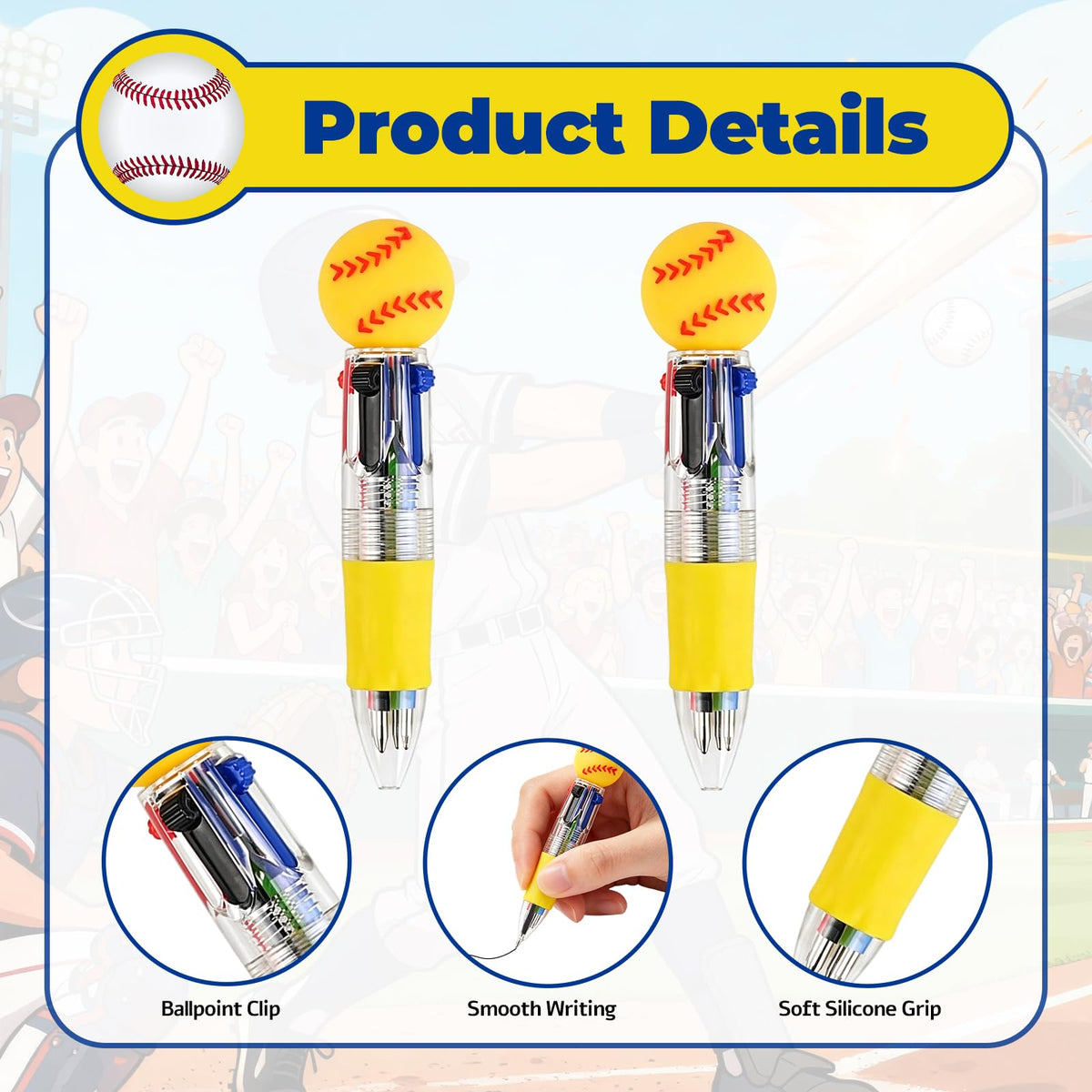 Zhirlyn Softball Party Favors Softball Pens Mini Multicolor Pen in One Cute Fun 4-in-1 Pens Bulk