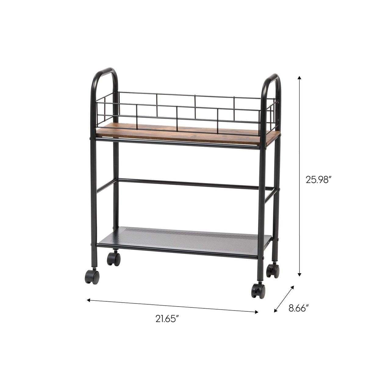 IRIS USA 2-Tier Rolling Kitchen Cart, Slim Storage, Rustic Brown