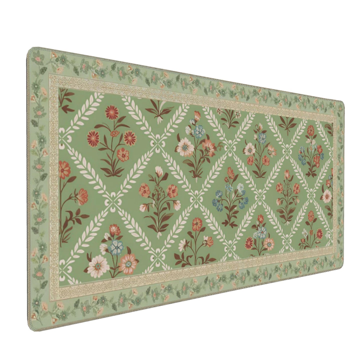 XXL Large Floral Mouse Pad - Sage Green Flower Desk Mat with Stitched Edges & Anti-Slip Base