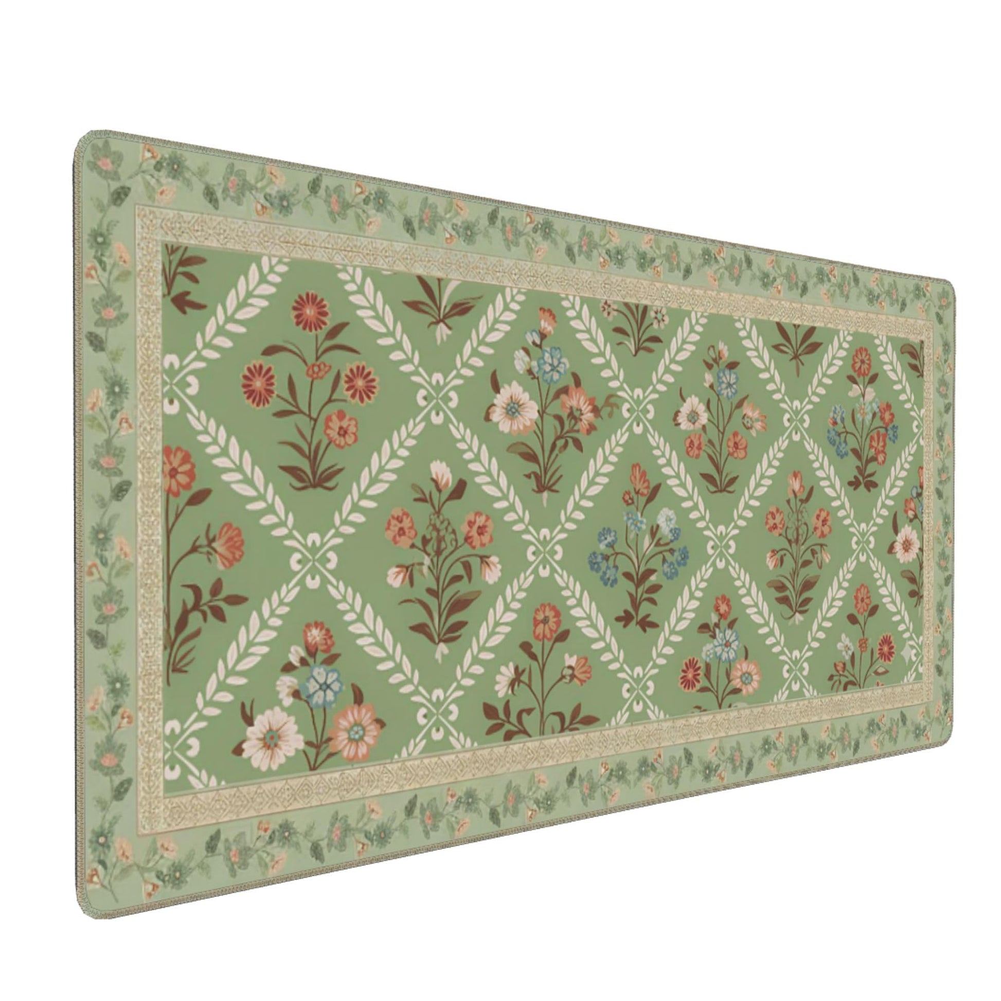 XXL Large Floral Mouse Pad - Sage Green Flower Desk Mat with Stitched Edges & Anti-Slip Base