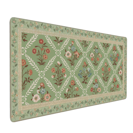 XXL Large Floral Mouse Pad - Sage Green Flower Desk Mat with Stitched Edges & Anti-Slip Base