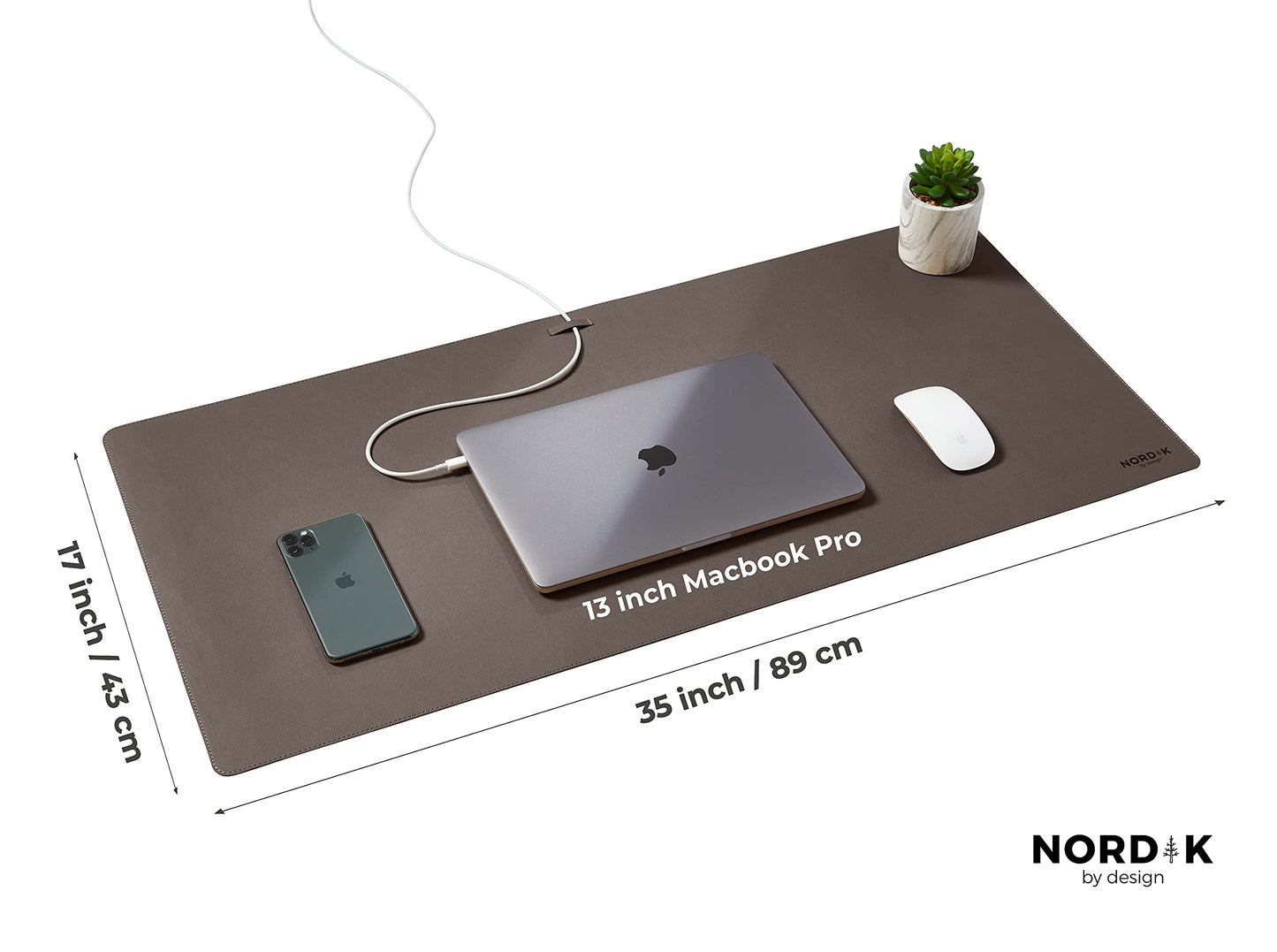 Nordik Leather Desk Mat - Cork Gunmetal Gray - Leather Desk Pad 35x17 in