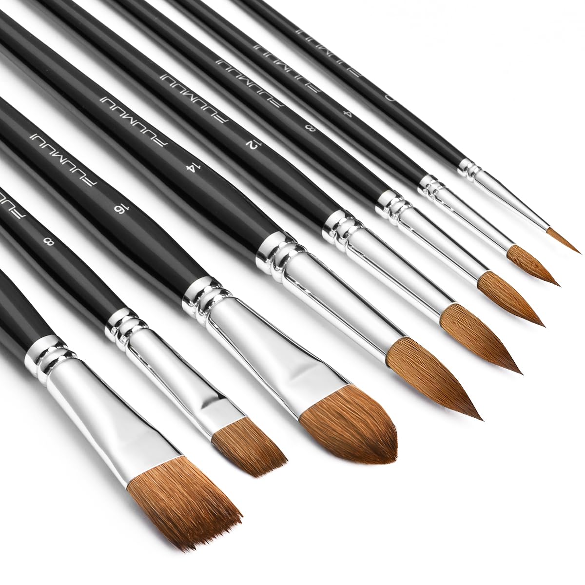 Watercolor Brushes Professional, Fuumuui 8Pcs Sable Paint Brush Set Variety Shapes with Flat, Round