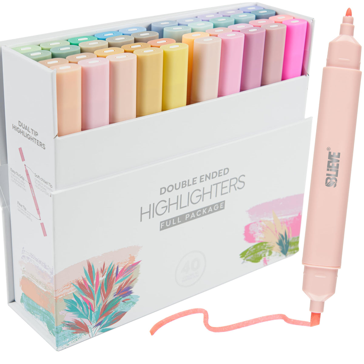 BLIEVE Bible Highlighters No Bleed, Pastel Colors, Dual Tip, 40 Pack