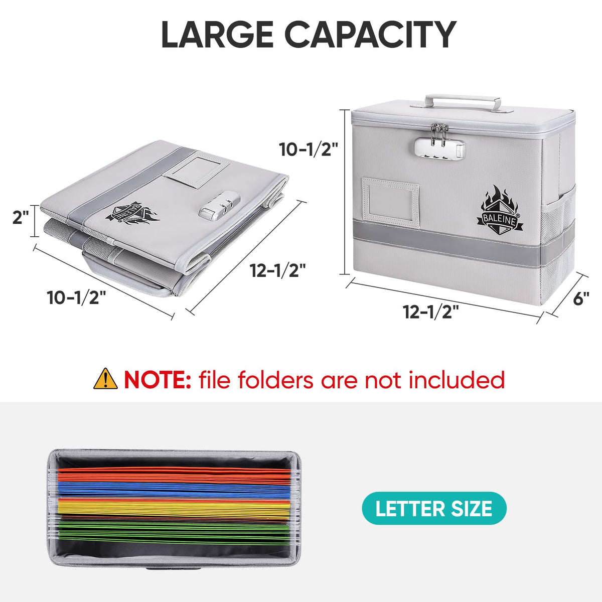 BALEINE Fireproof Document Box with Lock, Portable Fireproof Document Bag Waterproof Fire Proof