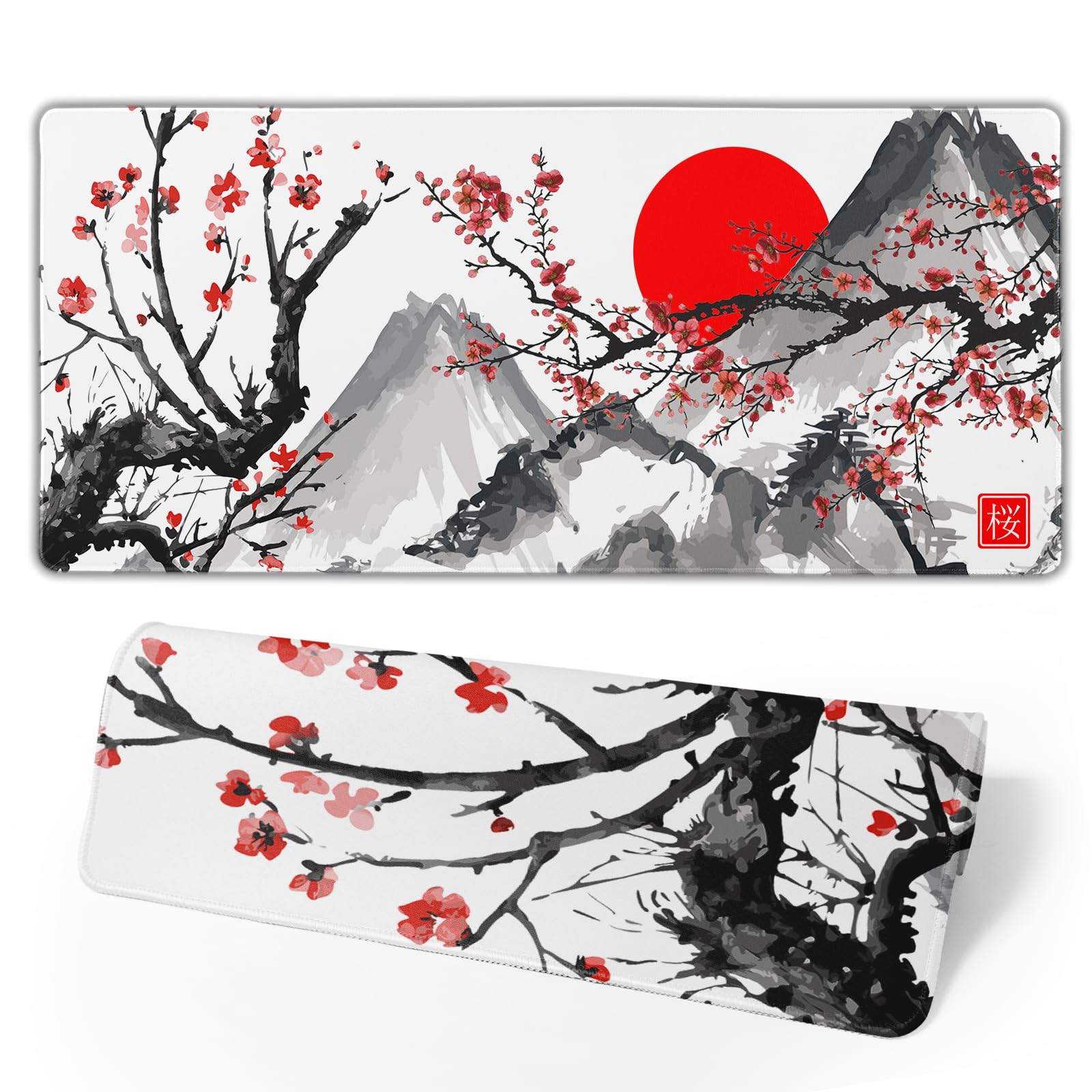 Extended Gaming Mouse Pad XL，White Japanese Cherry Blossom Large Mouse Mat Desk Pad, Extended