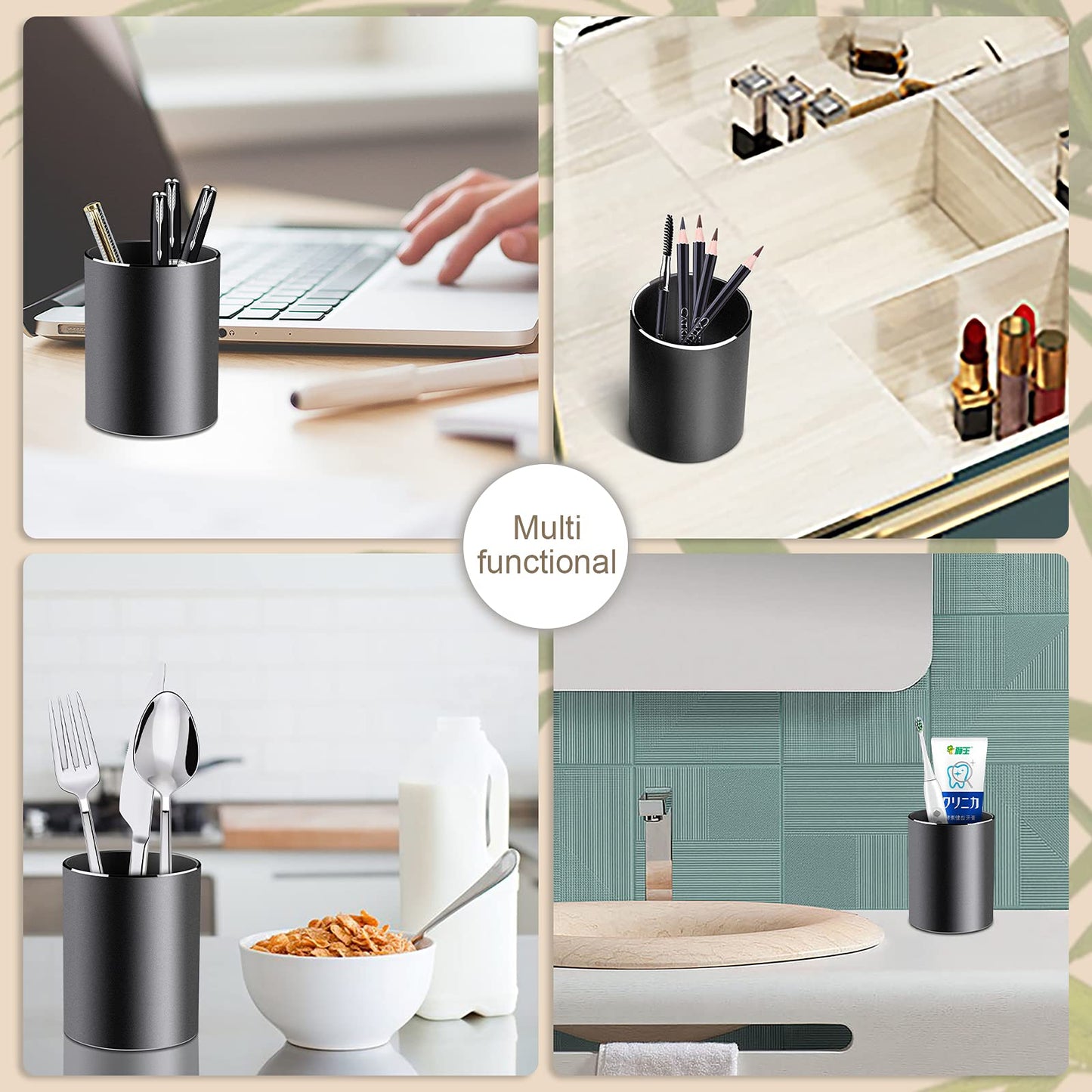 Vaydeer Metal Pen Holder Aluminum Pencil Holder for desk, Round Desktop Organizer and Black Pencil