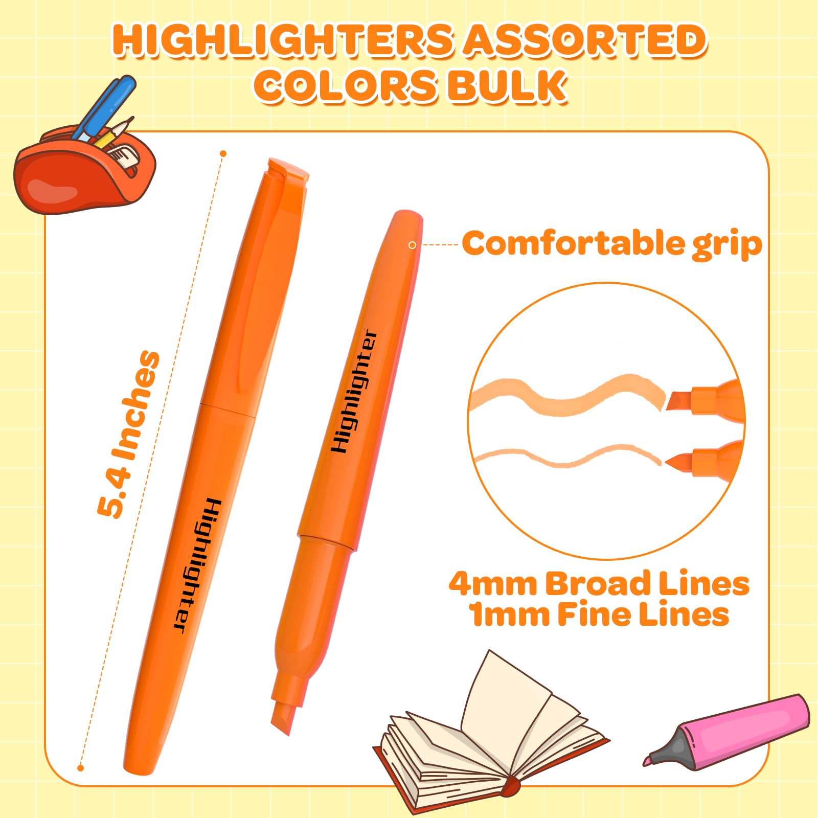 JSDOOGOO 150 Pack Highlighters Assorted Colors Bulk - Chisel Tip No Bleed Dry-Quickly Markers Set
