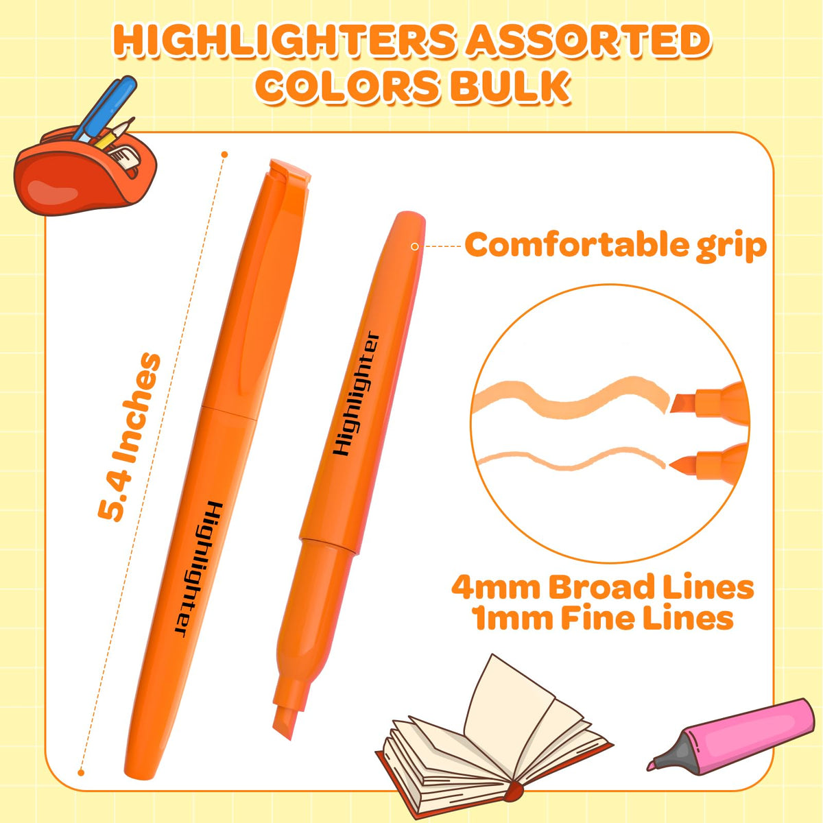 JSDOOGOO 180 Pack Highlighters Assorted Colors Bulk - Chisel Tip No Bleed Dry-Quickly Markers Set