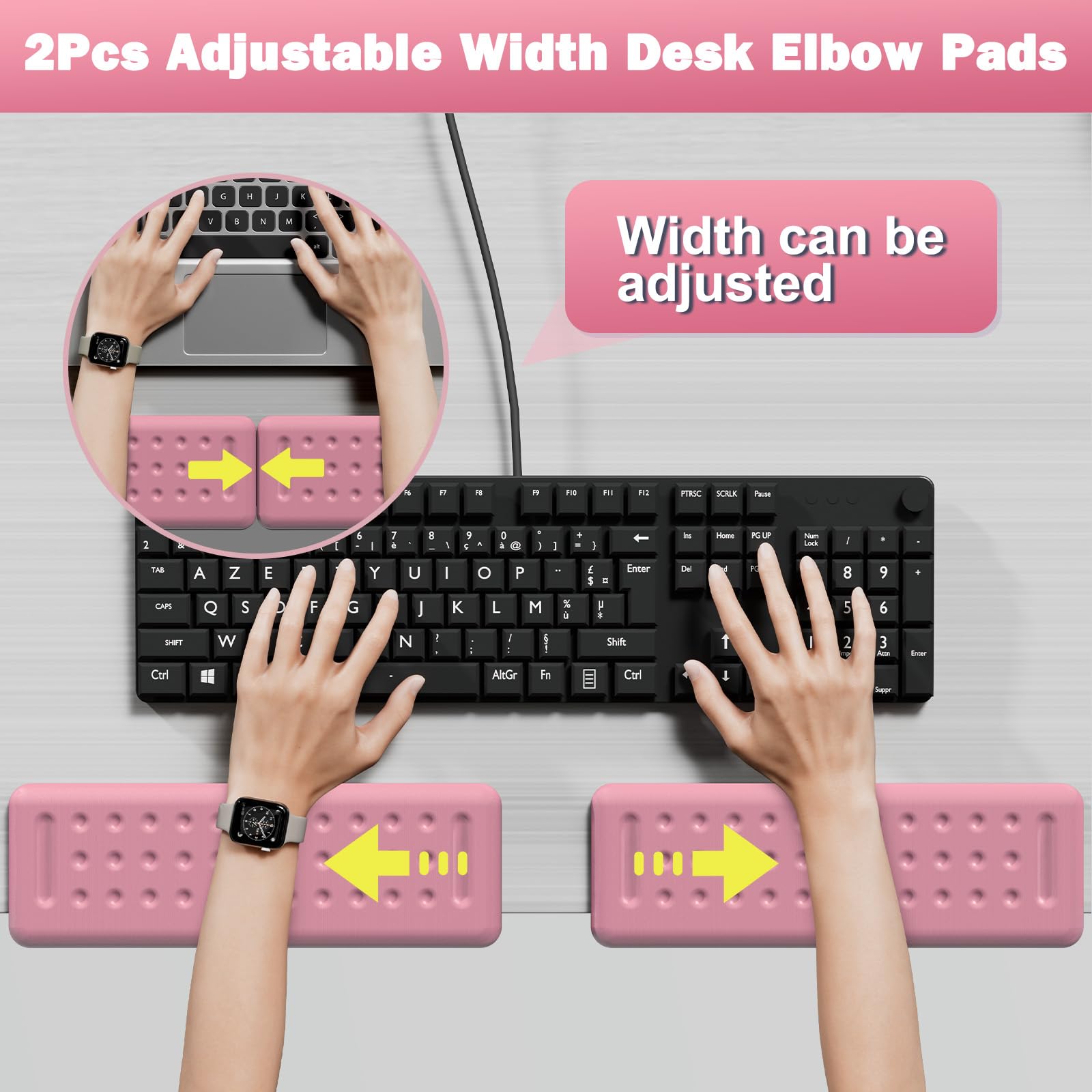 Leolee L-Shaped Desk Elbow Pads for Desk, Light Pink Memory Foam Arm Rest