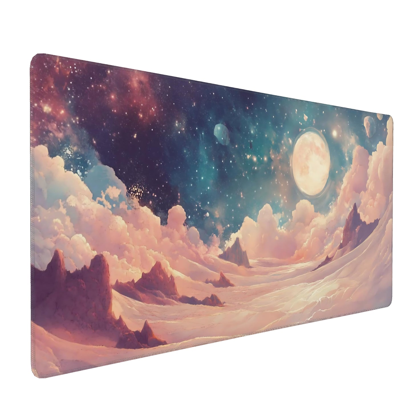 Cute Aesthetic Cloud Gaming Mouse Pad, Pink Warm Healing Desk Mat with Anti-Slip Base & Stitched