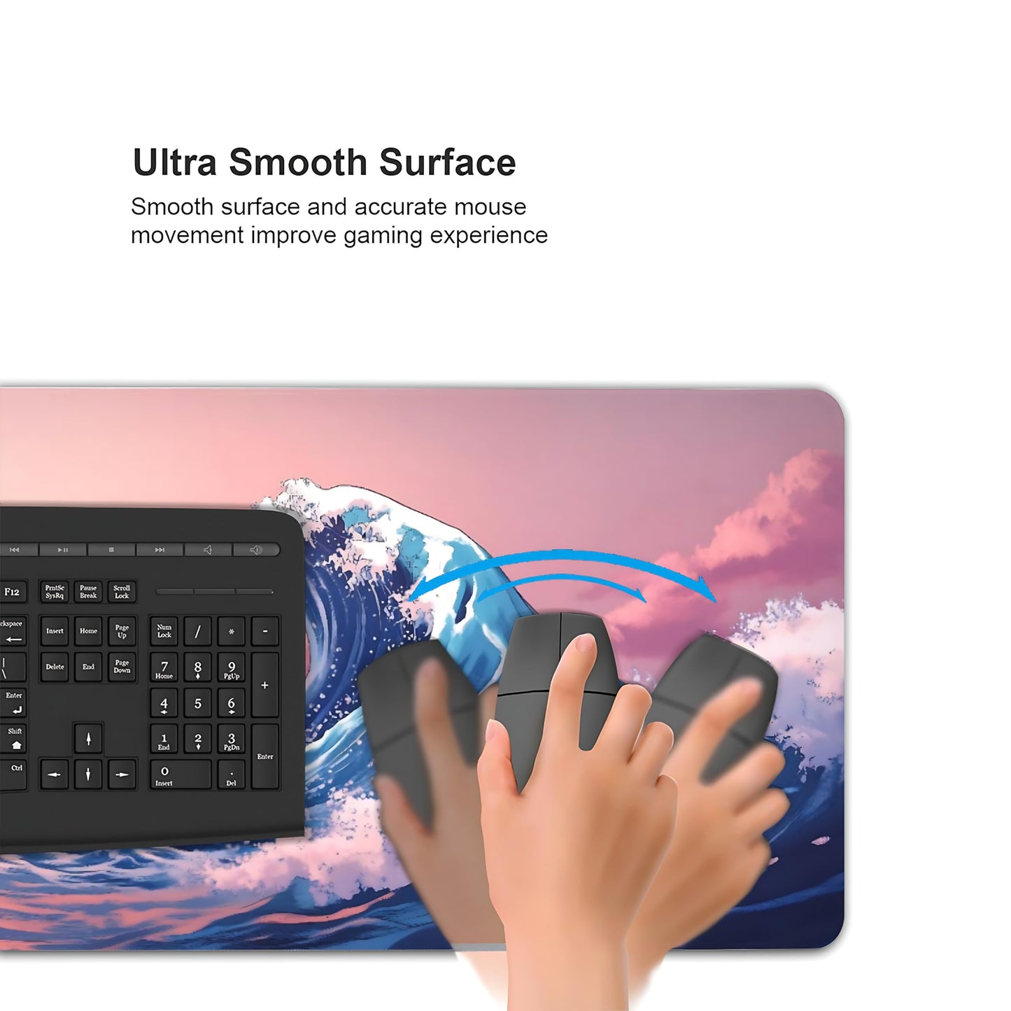 Cute Aesthetic Kanagawa Great Wave Gaming Mouse Pad, Blue Pink Japanese Desk Mat with Anti-Slip