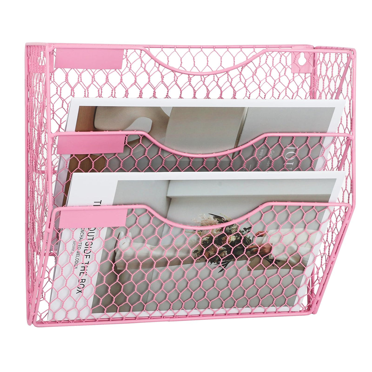 EASEPRES Mail Organizer Wall Mount Hanging File Holder Storage, Metal Chicken Wire Magazine Rack 3