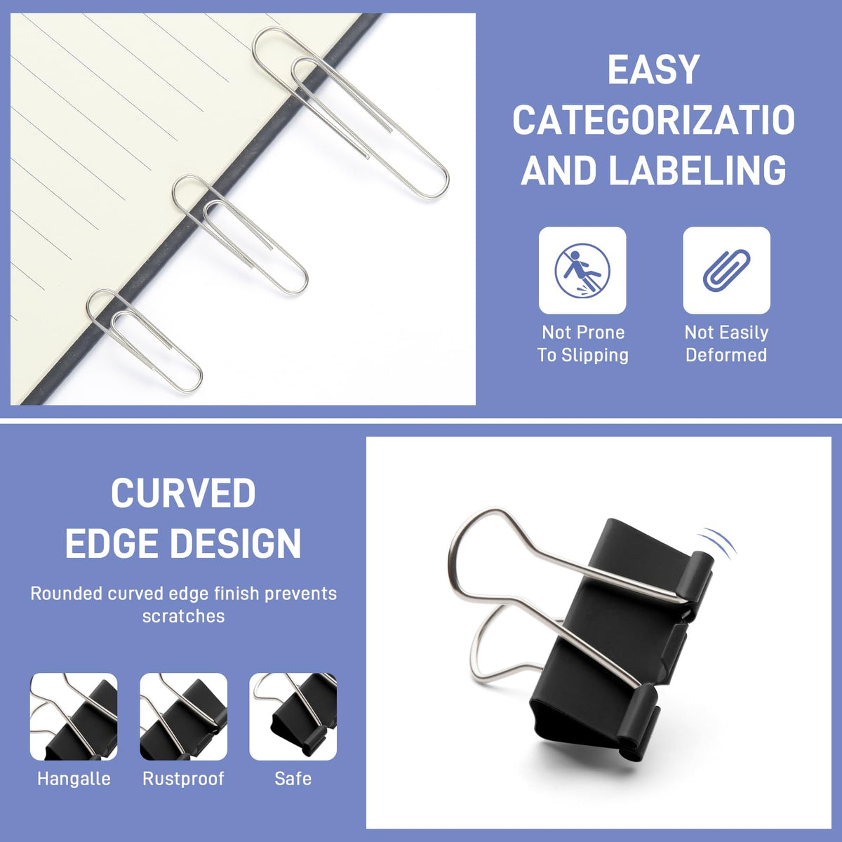 240PCS Black Assorted Size Paper Clips and Binder Clips, Paperclips Large Medium Small, Binder Clip