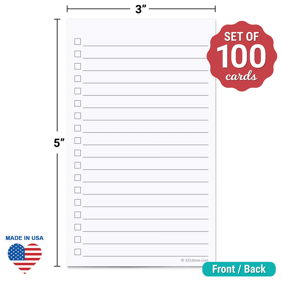 321Done To Do List Cards, 3x5, Set of 100, Simple, No Header