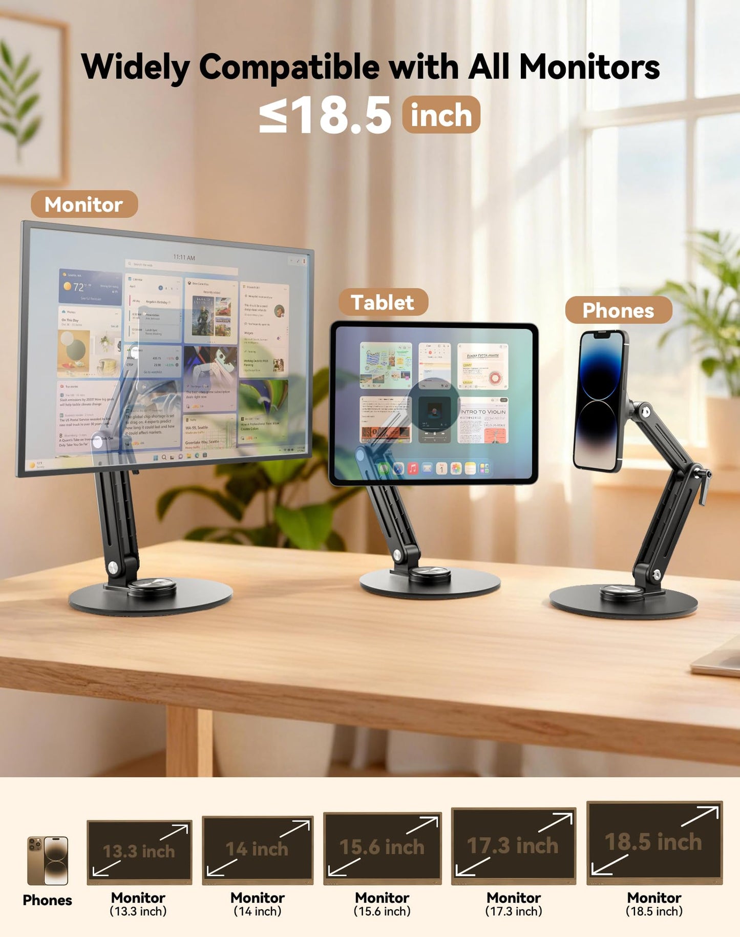 Jakeko Magnetic Portable Monitor Stand VESA Mount 75mm Travel 360° Swivel