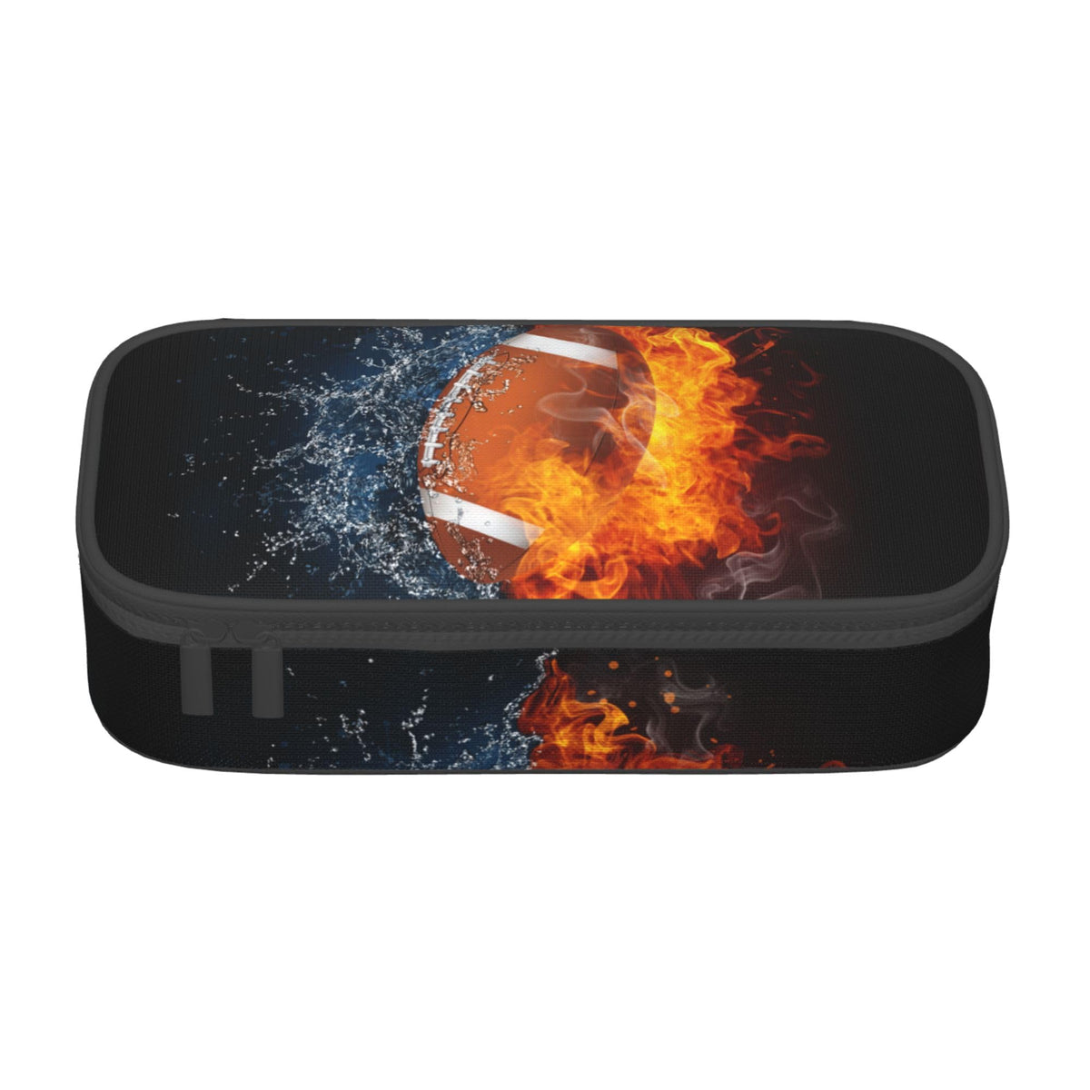 Kids Pencil Pouch for Boys, Football Pencil Case with Fire Water Pattern Print, Big Capacity Black
