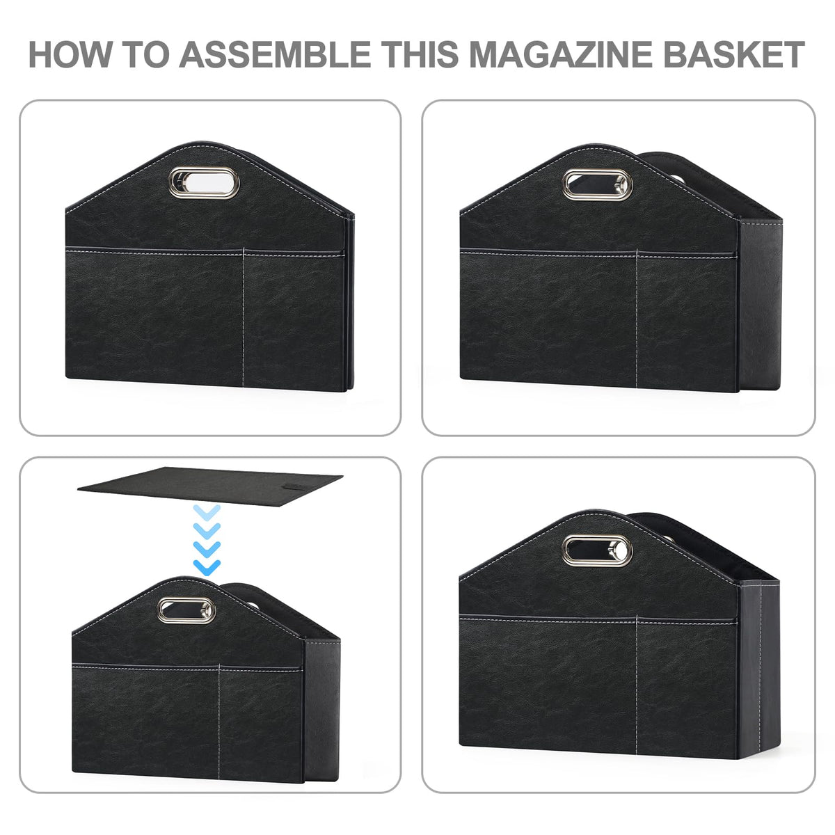 PreTidy PU Leather Magazine Rack Floor foldable Magazine Basket Magazine Holder Organizer Newspaper