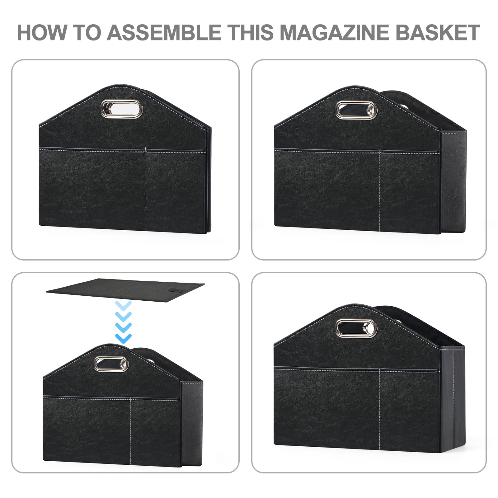 PreTidy PU Leather Magazine Rack Floor foldable Magazine Basket Magazine Holder Organizer Newspaper