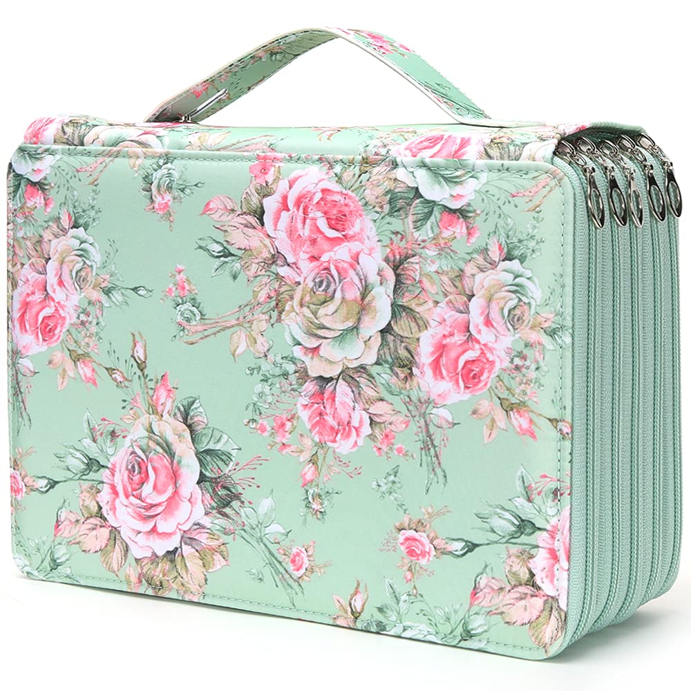 Vomgomfom 252 Slots Pencil Bag, 5-Layer Zipper Art Supply Organizer, PU Leather Portable Colored