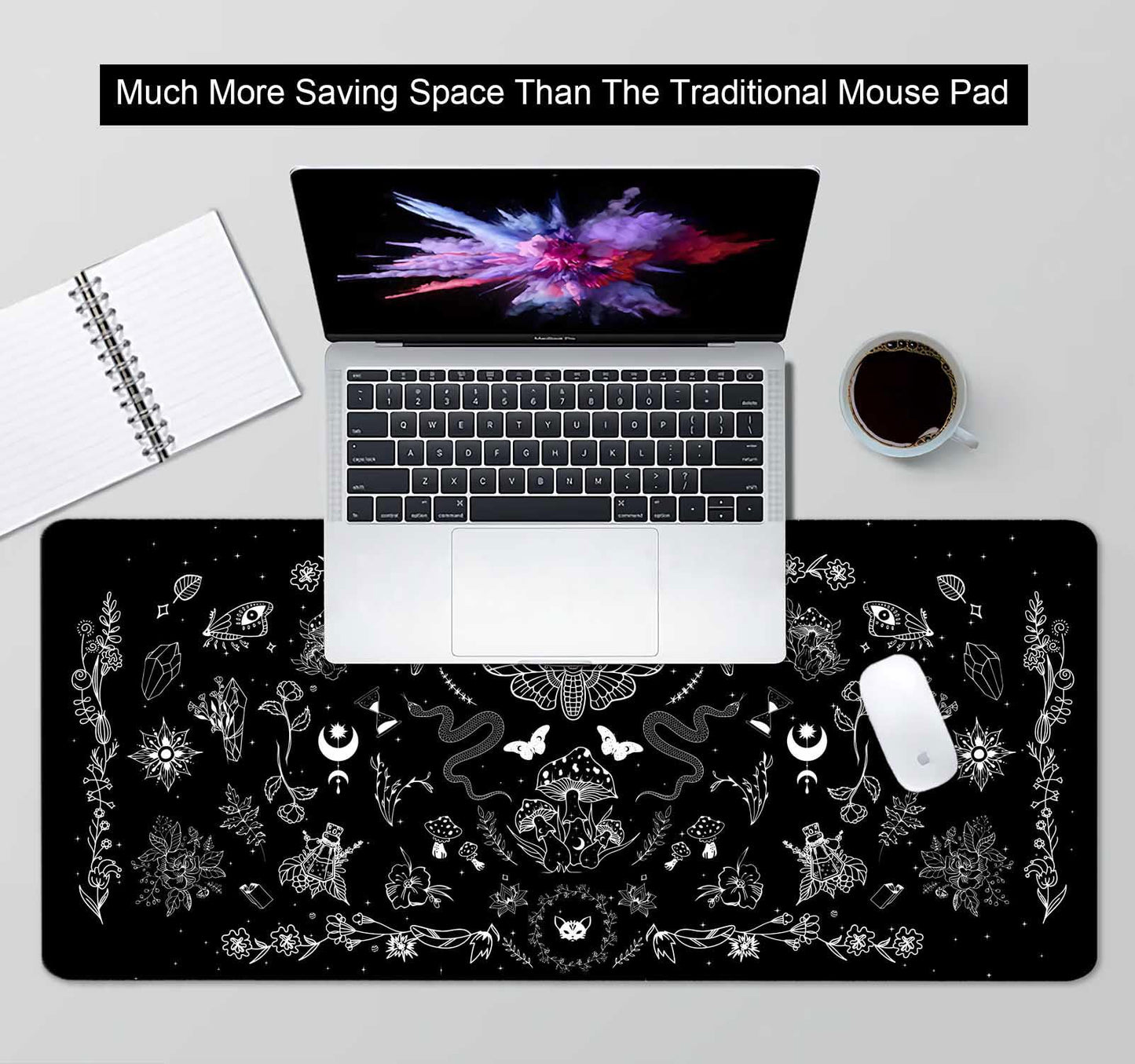 SXCKANG Goth Desk Mat, Black Occult Large Gaming Mouse Pad, Halloween Witchy Celestial Mushroom XXL