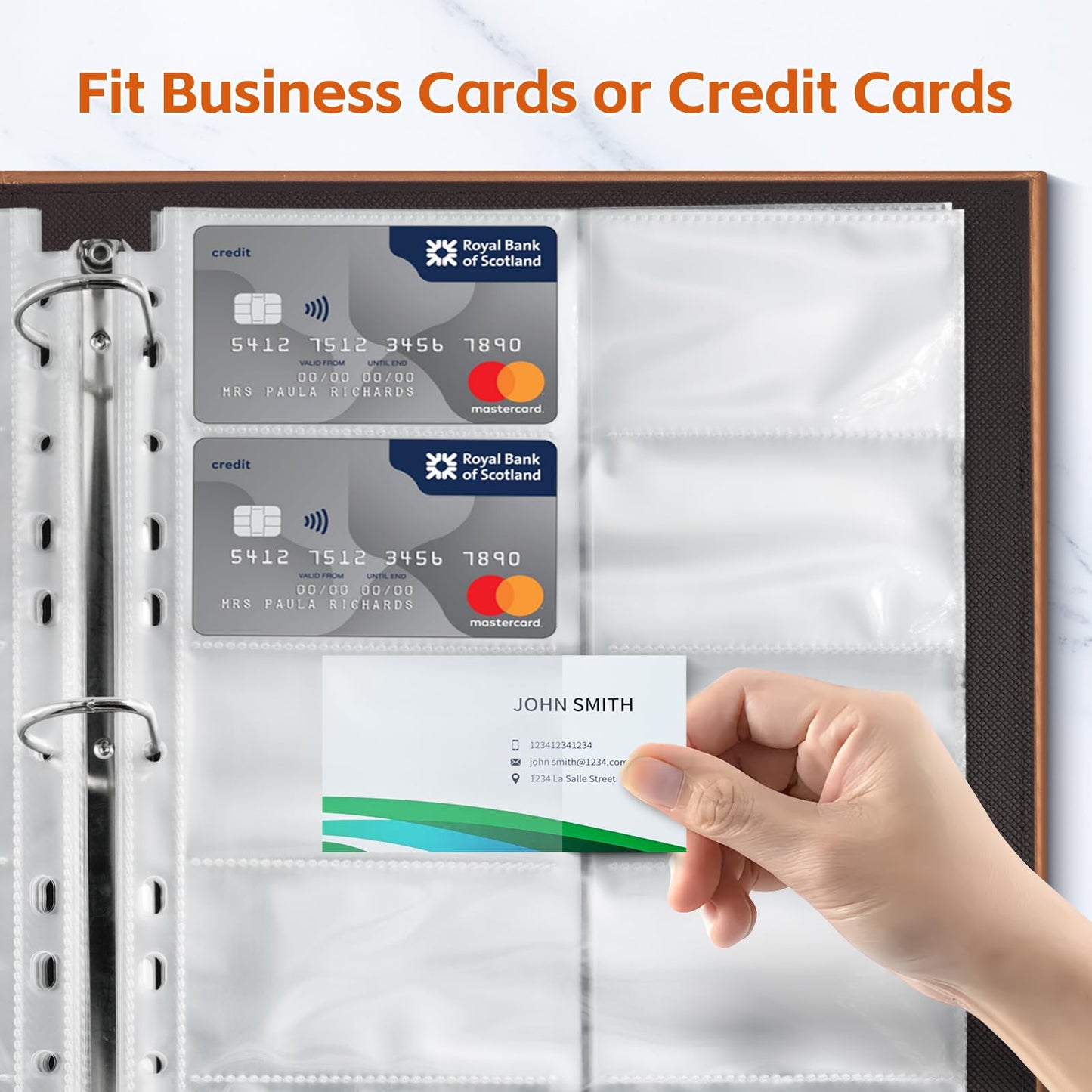 BYSTER A4 Business Card Holder Organizer, PU Leather Card Binder with 30 Pack Sleeves (600