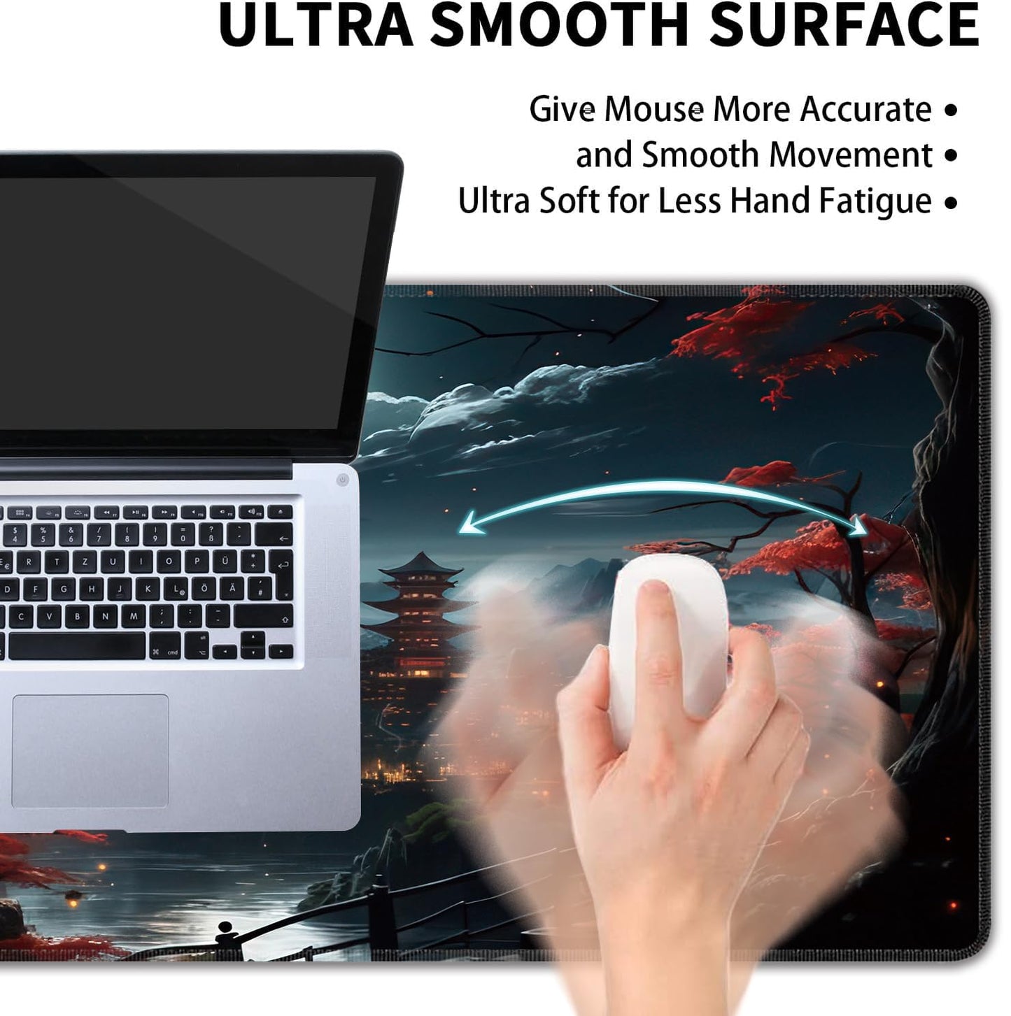 Japanese Full Moon Large Mouse Pad,Gaming Keyboard Desk Pad,Extended Mouse Mat Non-Slip Rubber Base