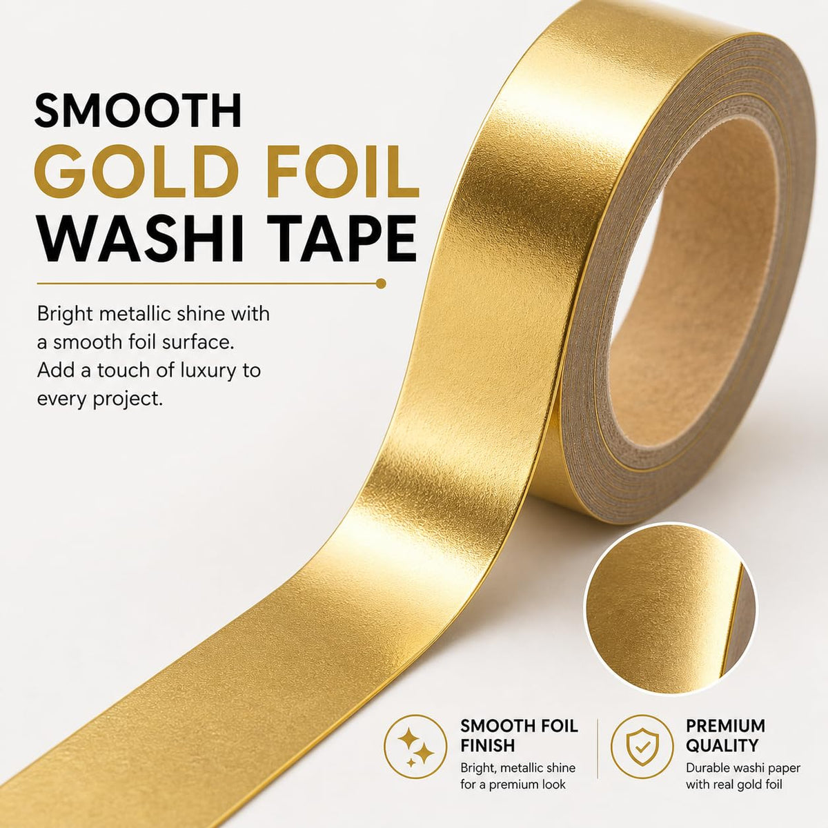 Syntego Gold Foil Washi Tape 15mm x 10m - Self-Adhesive Decorative Tape; for Scrapbooking